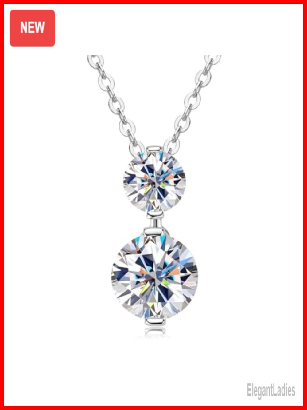 925 Sterling Silver 2 Stone Moissanite Pendant Necklace